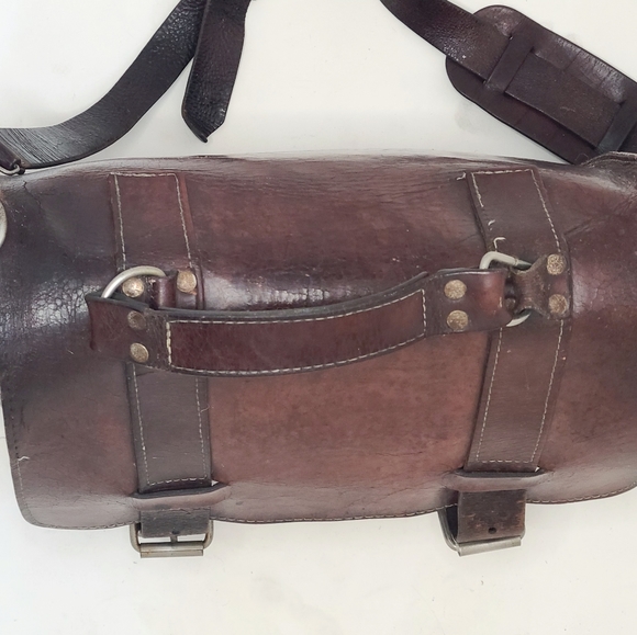 1960s True Vintage Unisex Large Leather Messenger/Book Bag 15x12x5in. - Picture 9 of 11